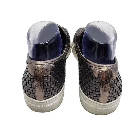 J/Slides S6 Flynn Slip Ons Silver Leather Woven Loafers Women's Size 10 - Picture 5 of 12